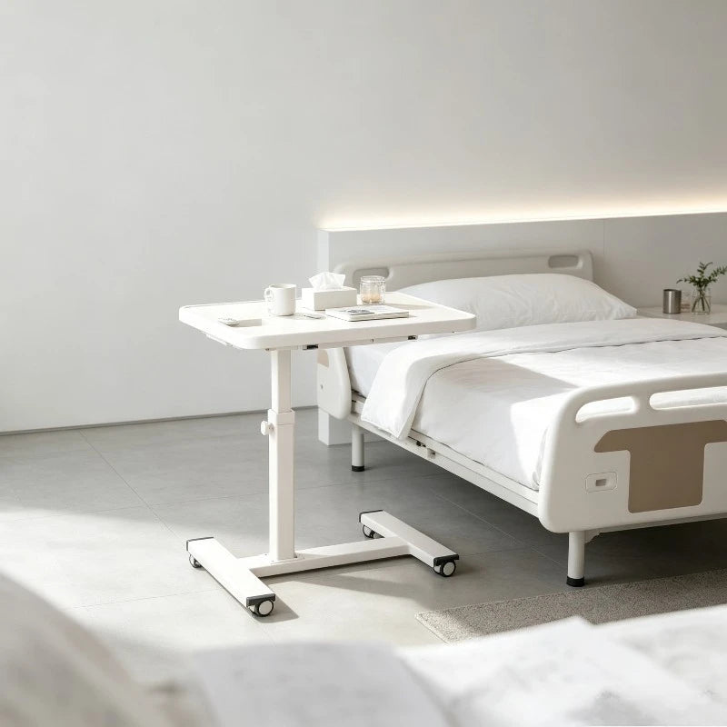 Adjustable Folding Overbed Table with Wheels