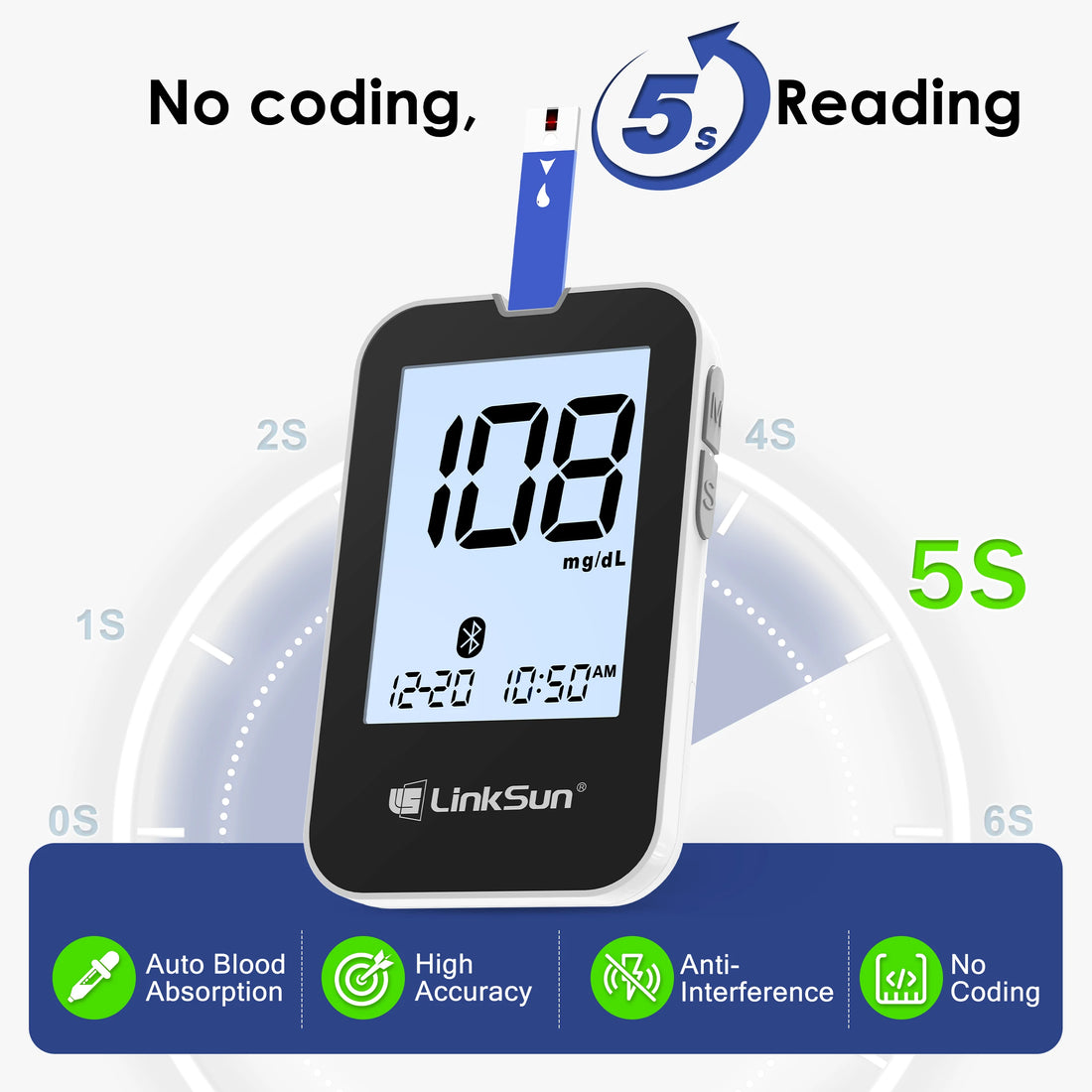 Medwell G-427B Bluetooth Blood Glucose Meter Kit with Test Strips