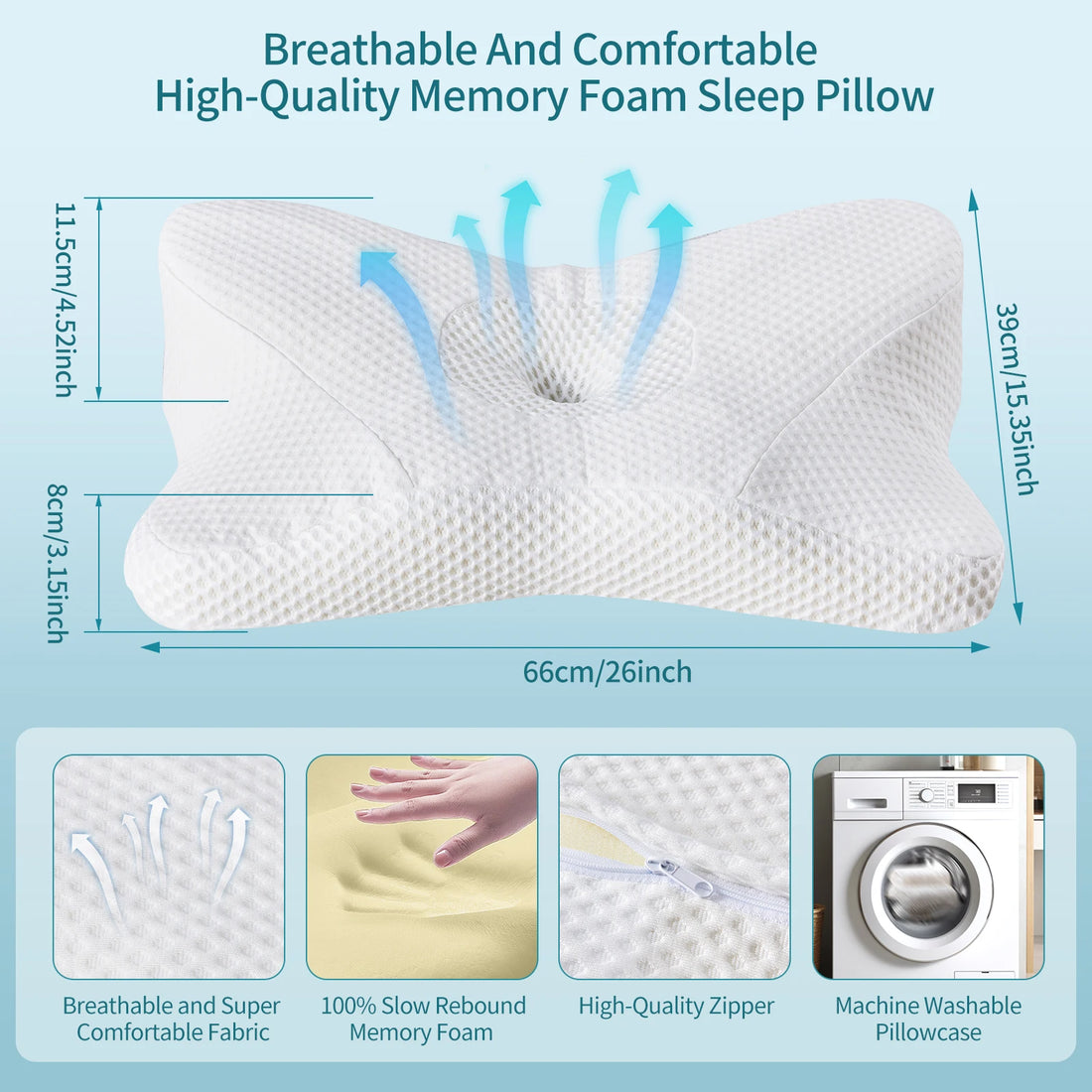 King Size Memory Foam Neck Pillow with Washable Cover