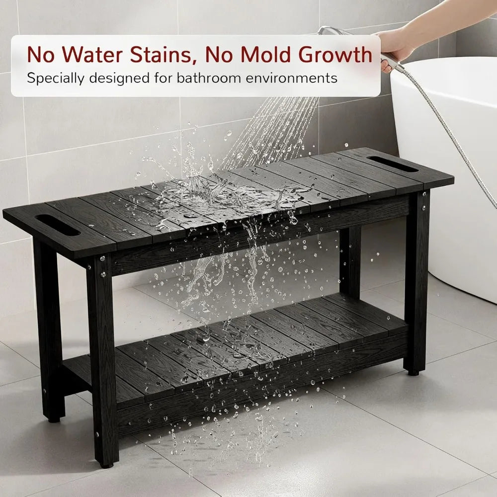 Shower Bench with Storage Shelf and Handles