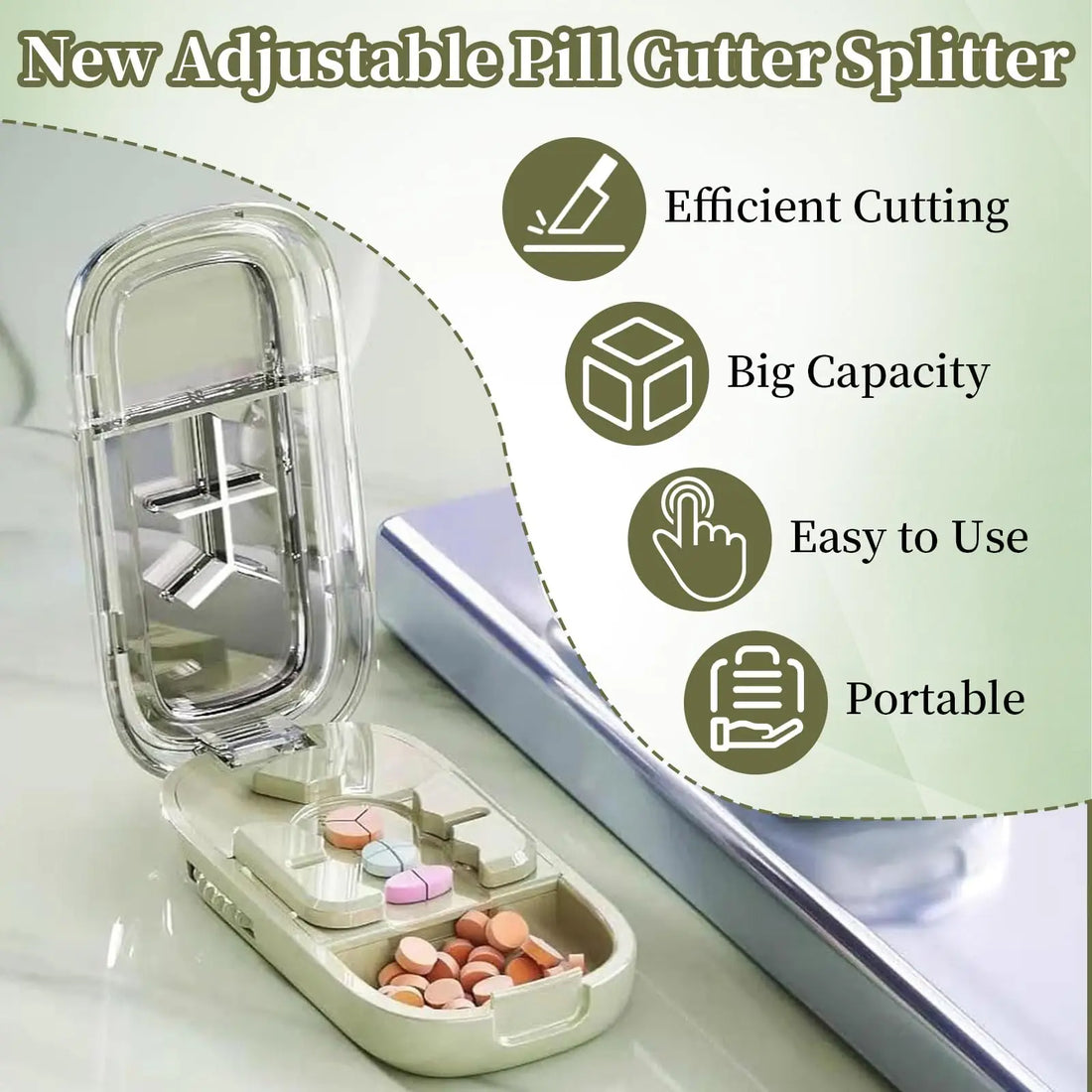 Adjustable Pill Cutter for Half, Third, or Quarter Tablets
