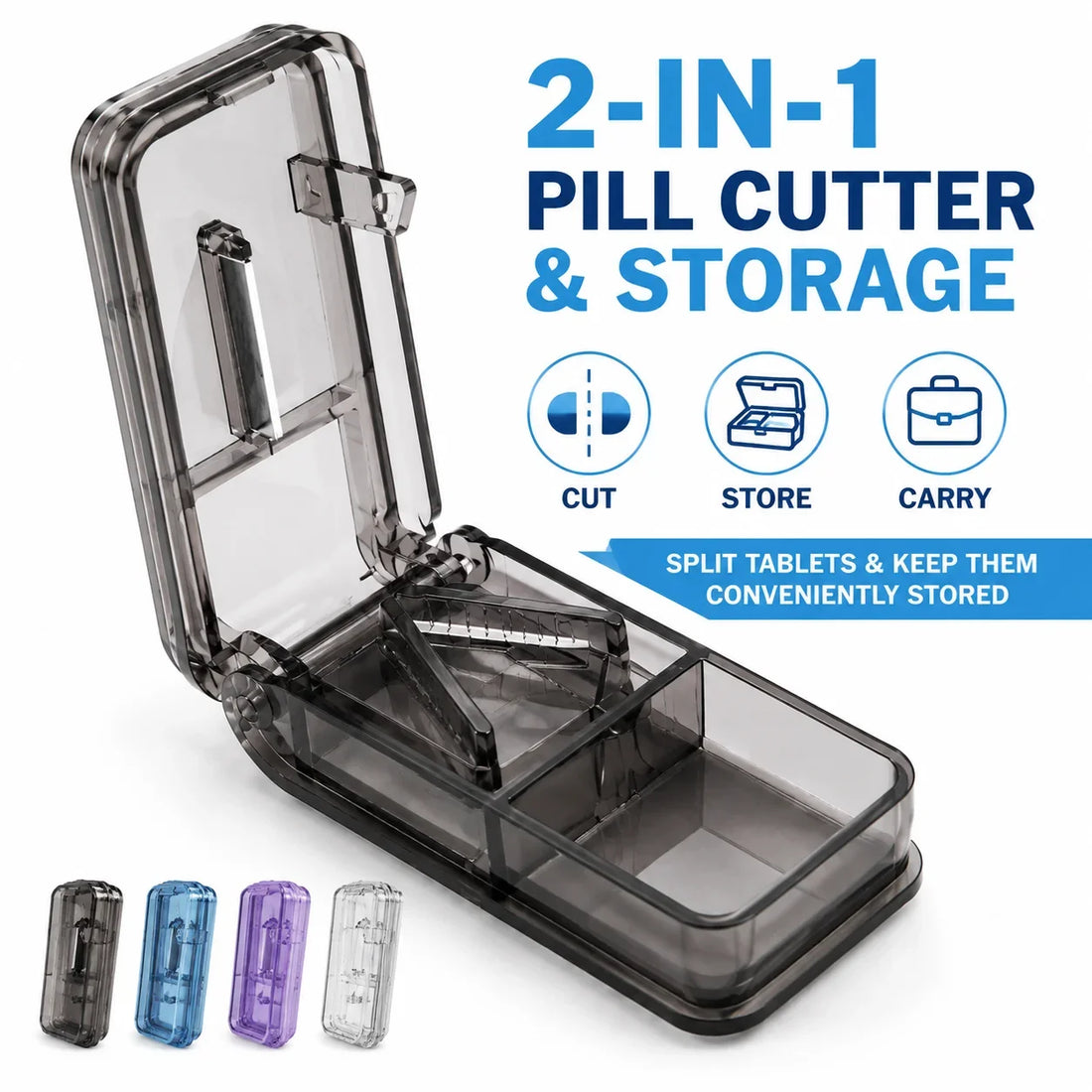 Portable Pill Cutter with Dual Storage Compartments