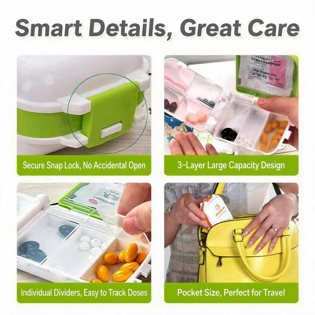 Compact Weekly Pill Organizer with 8 Compartments