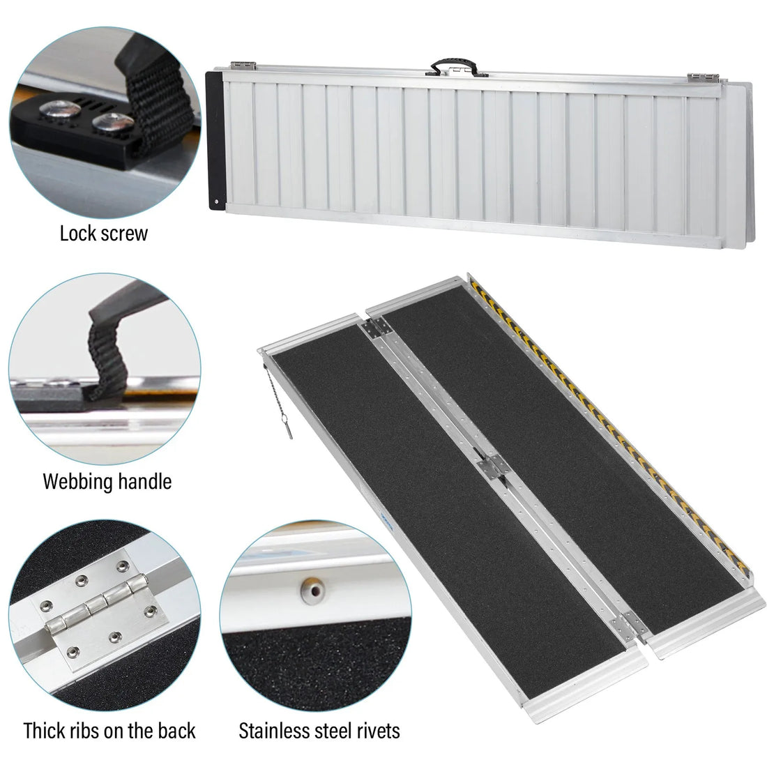 60-Inch Aluminum Folding Wheelchair and Scooter Ramp