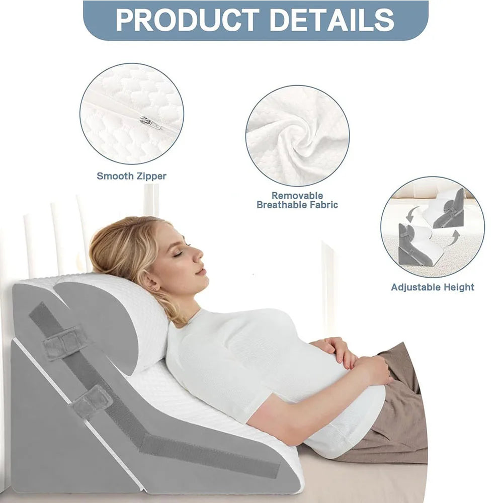 Adjustable Memory Foam Wedge Pillow with Neck Bolster