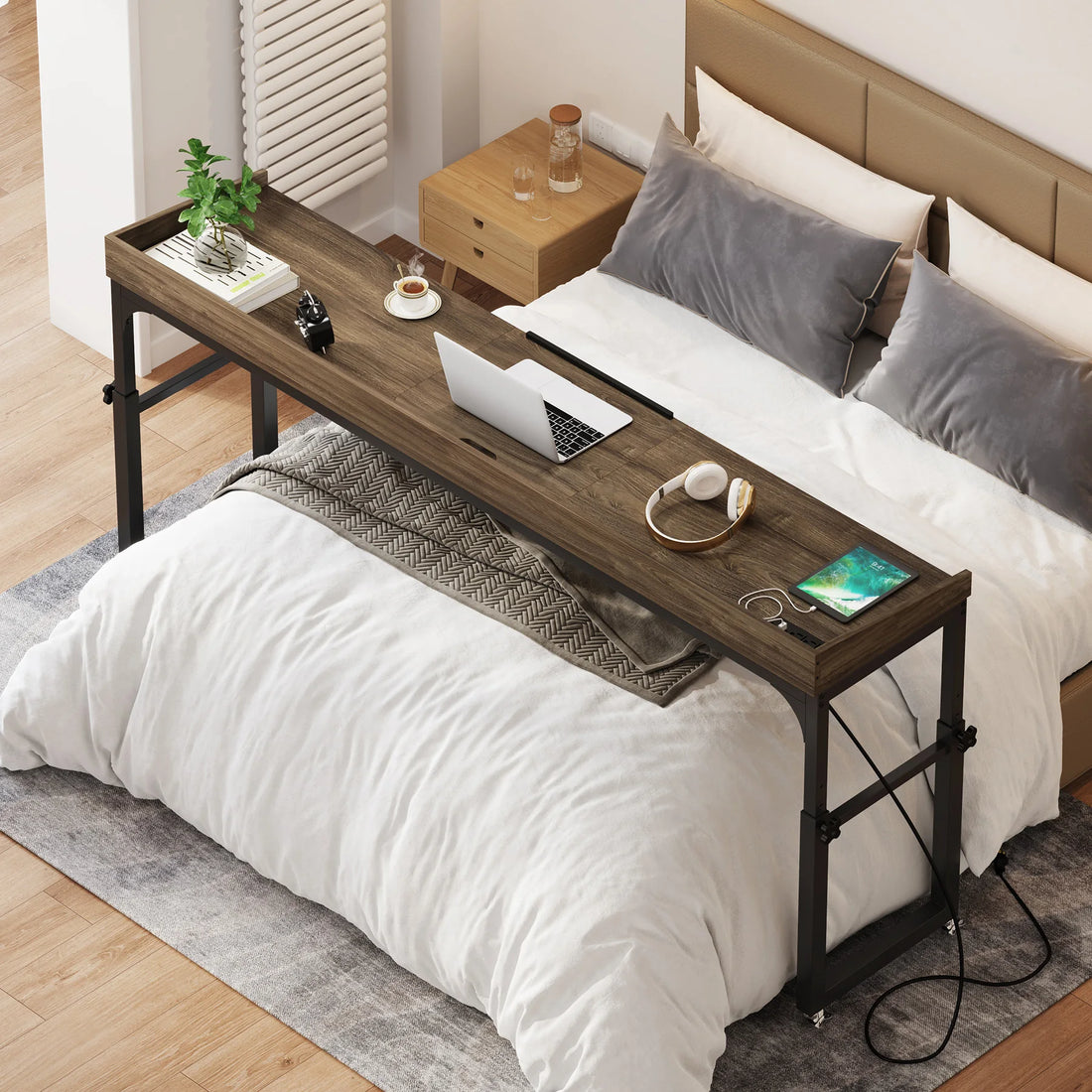 Wheeled Overbed Table with Adjustable Tilt Stand