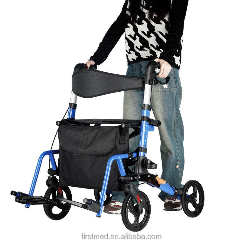 4-Wheel Aluminum Rollator Walker, Foldable, Adjustable Height