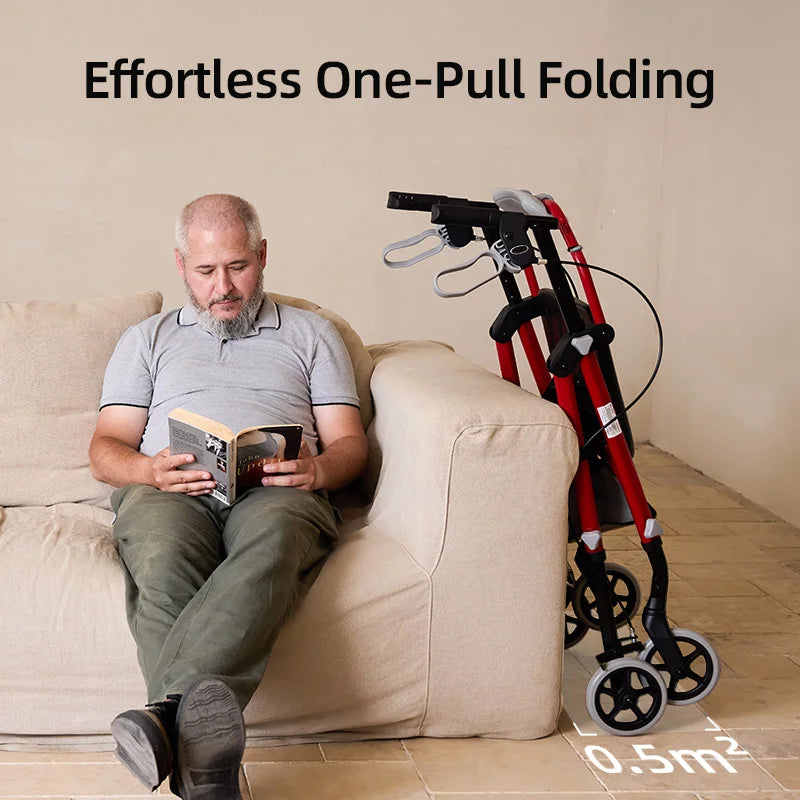 Medwell Rollator Walker with Seat and Backrest, 350 lbs Capacity