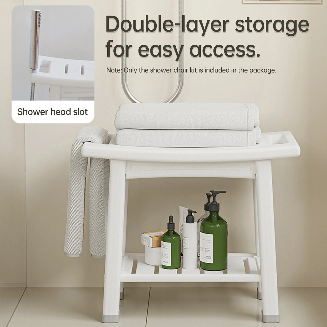 Cushioned Shower Chair with Two-Tier Storage