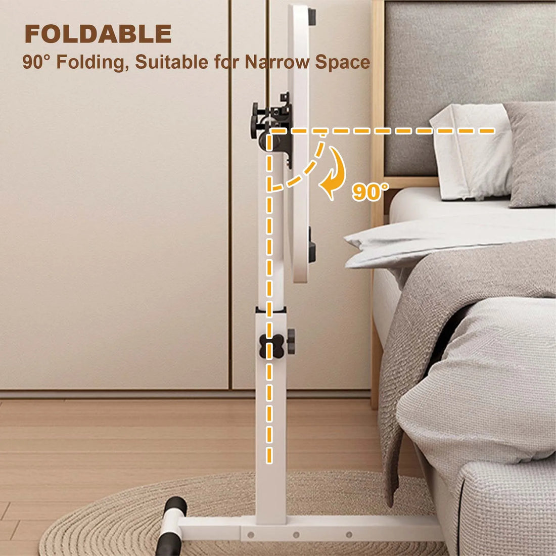 Foldable Height-Adjustable Overbed Table with Wheels