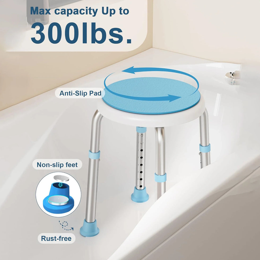 360-Degree Rotating Shower Stool with Adjustable Height