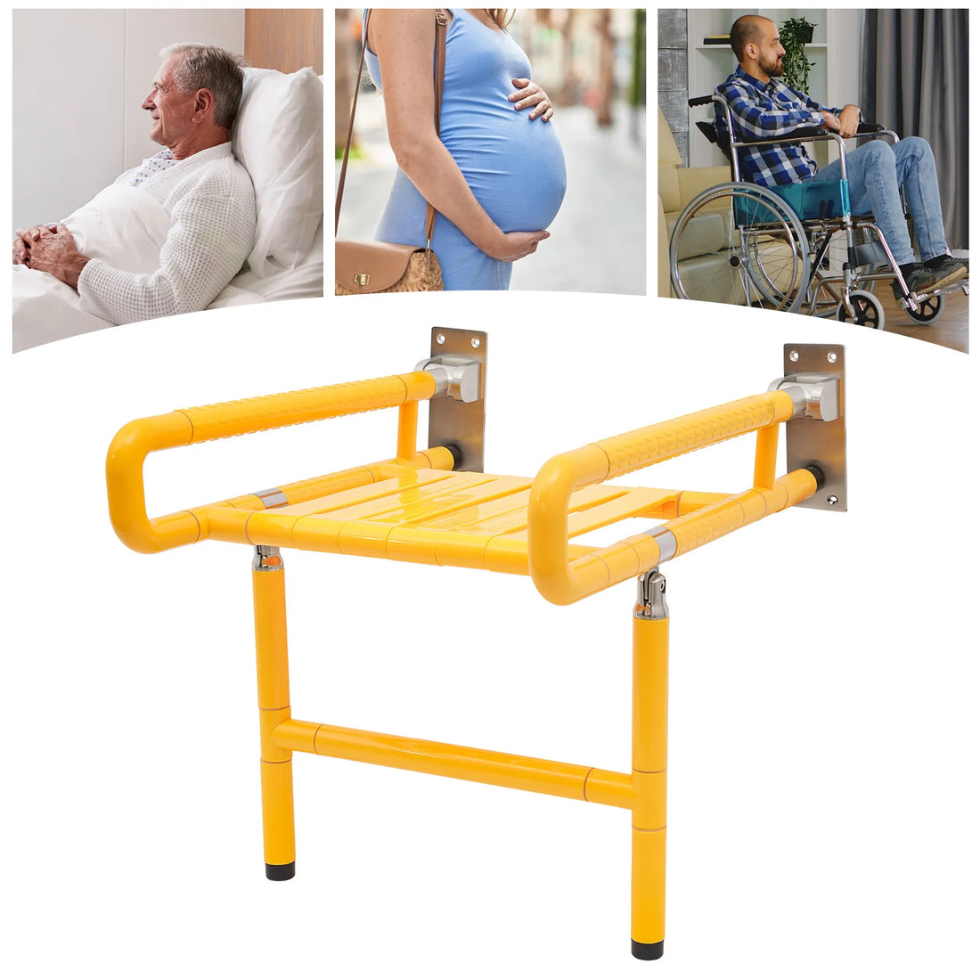 Foldable Wall-Mounted Shower Chair with Armrests