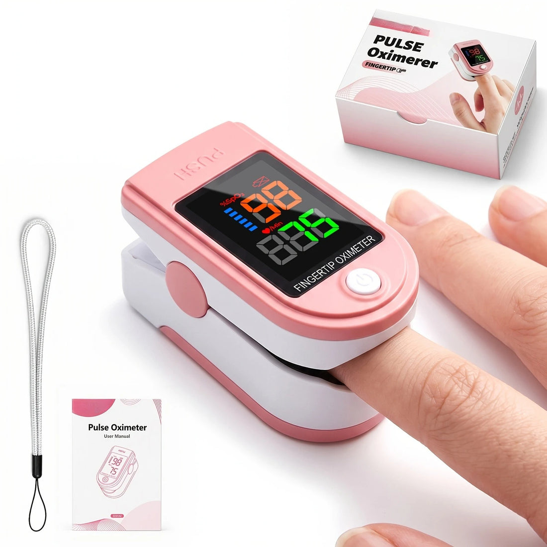 Pink Fingertip Pulse Oximeter with LCD Display