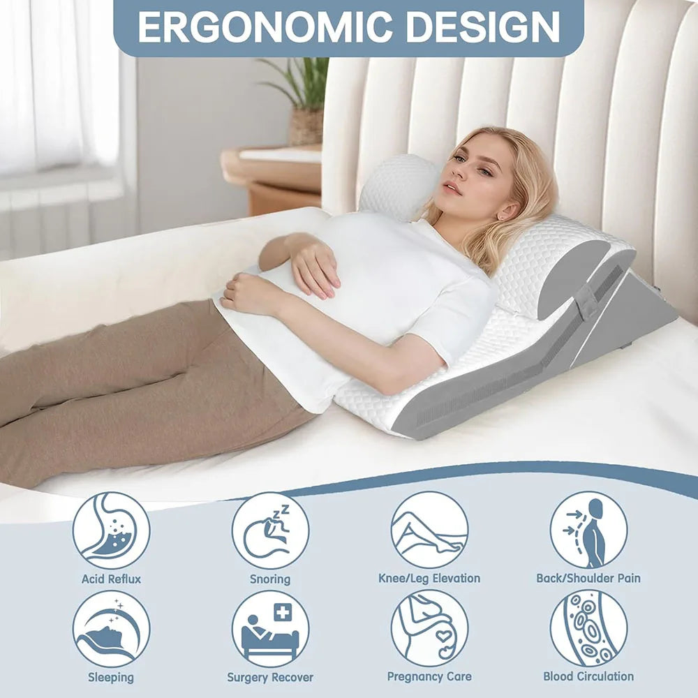 Adjustable Memory Foam Wedge Pillow with Neck Bolster