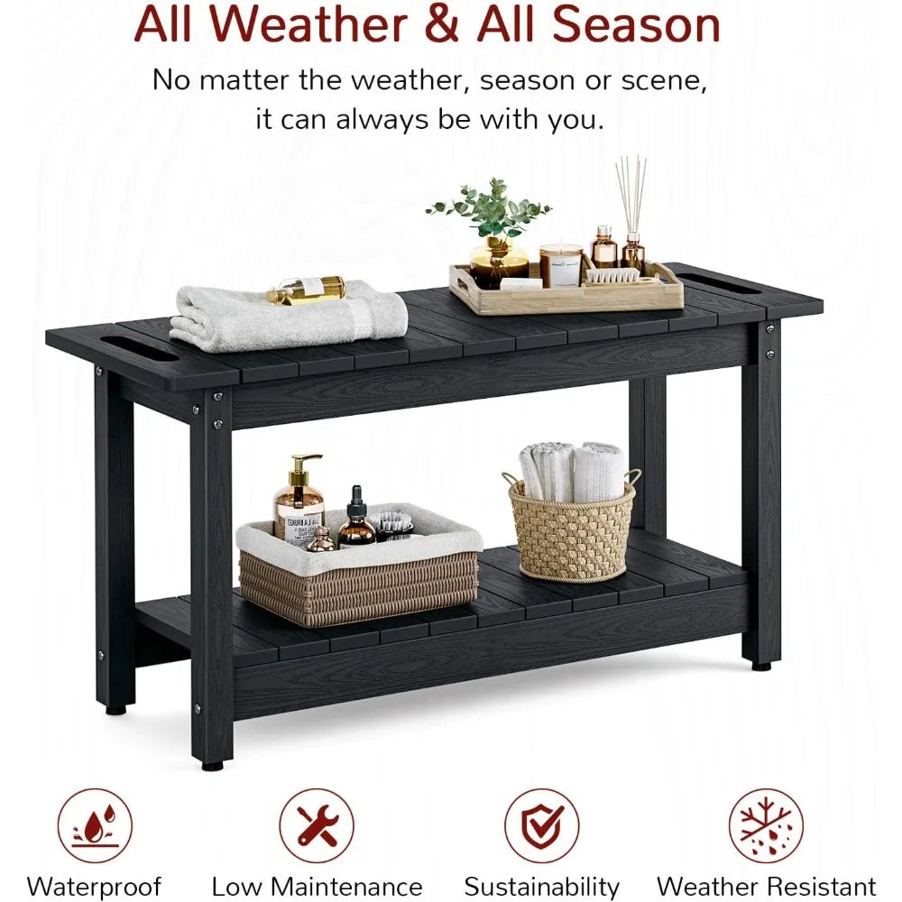 Shower Bench with Storage Shelf and Handles