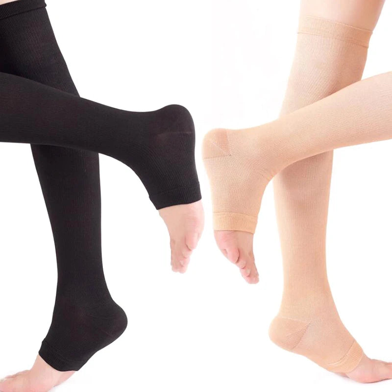 Open-Toe Knee-High Compression Stockings, 2-Piece Set