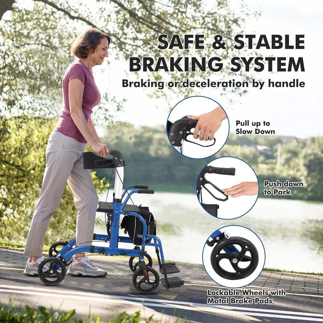Foldable Rollator Walker with Seat and Backrest