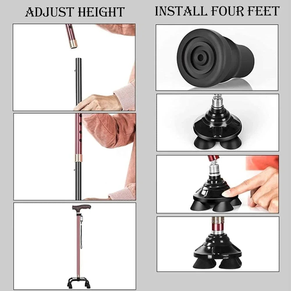 LED Light Walking Stick, Adjustable Aluminum with Non-Slip Base