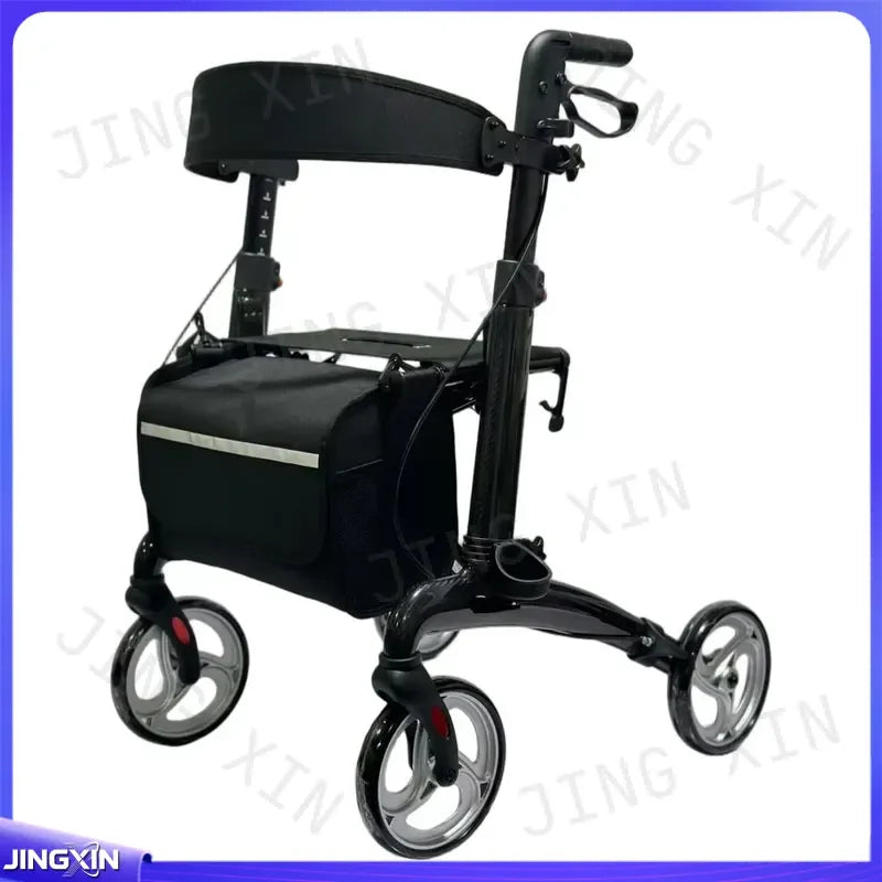 Four-Wheel Rollator with Seat and Storage Bag