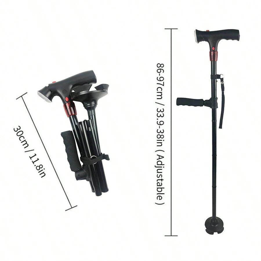 Folding Walking Cane with LED Light and Alarm