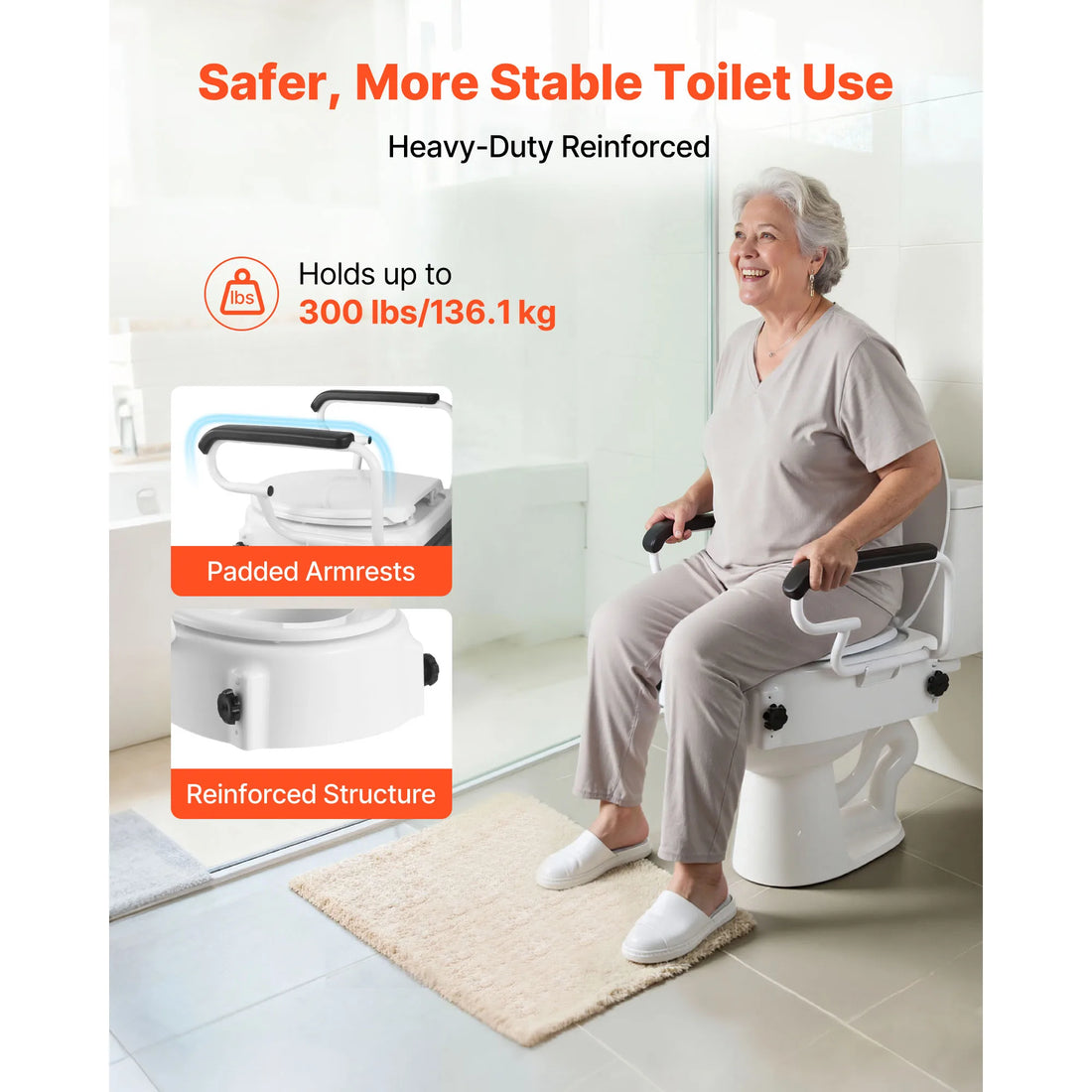 Raised Toilet Seat with Arms, 3 Height Levels