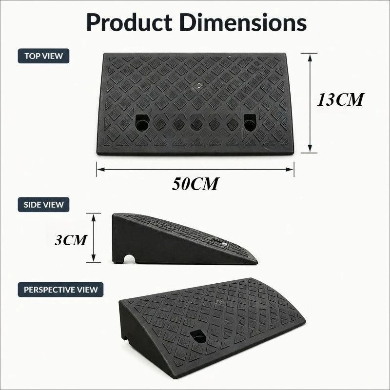 3 cm Portable Non-Slip Rubber Curb Ramp for Wheelchairs and Scooters