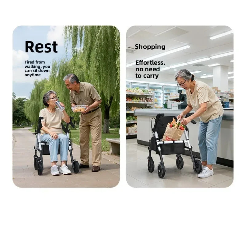 Four-Wheel Folding Walker with Hand Brakes