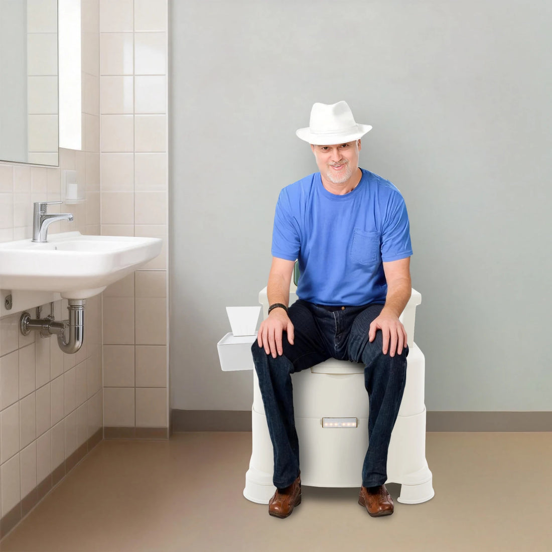 Portable Bedside Commode with Armrests and Backrest