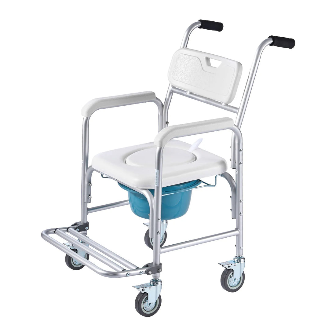 Wheeled Bedside Commode Chair with Padded Seat