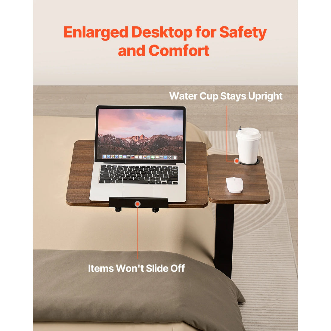 Mobile Overbed Table with Adjustable Height and Angle