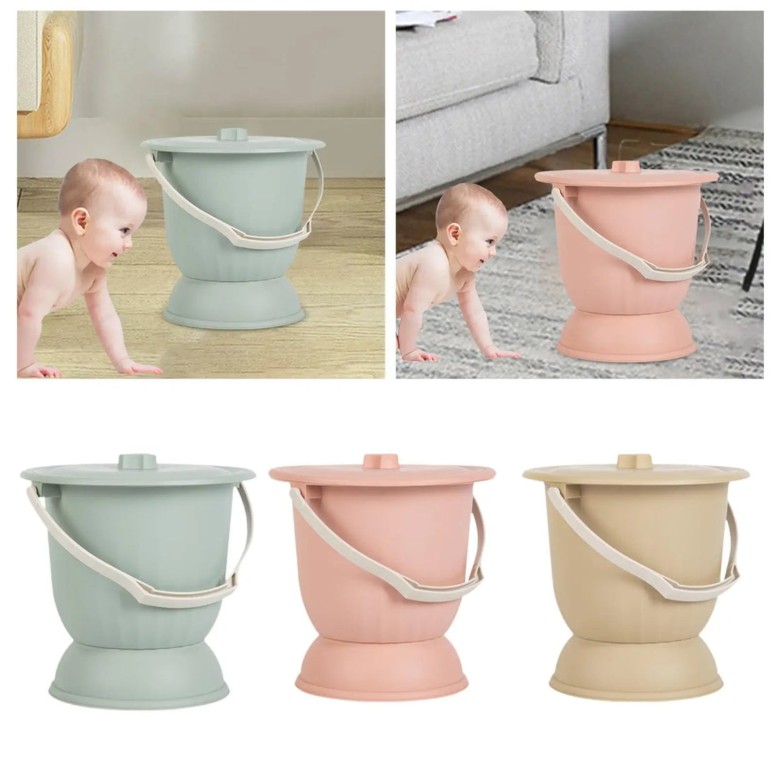 Portable Bedside Commode Bucket with Lid and Handle
