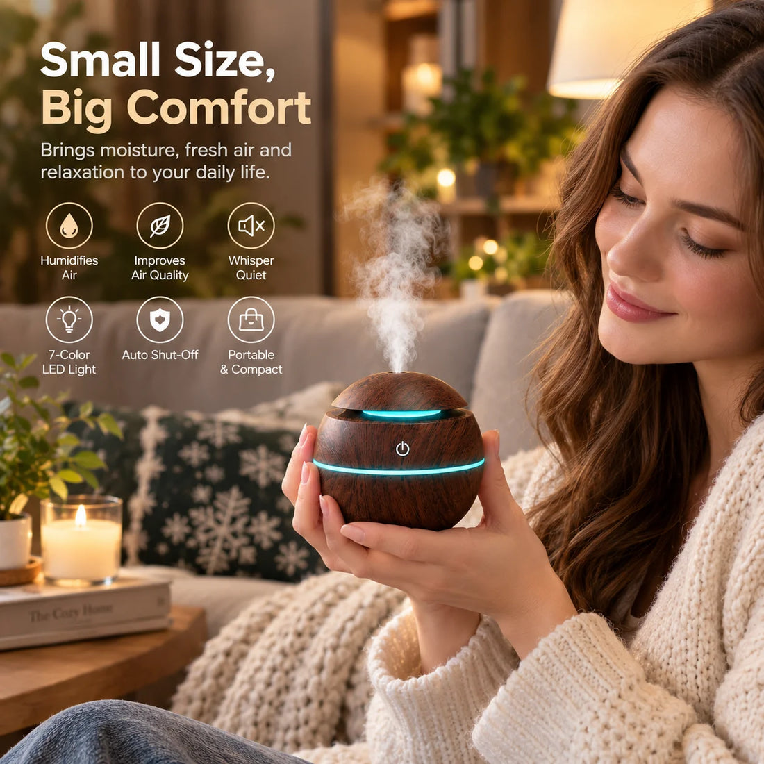 Cool Mist Humidifier with 7-Color LED Night Light