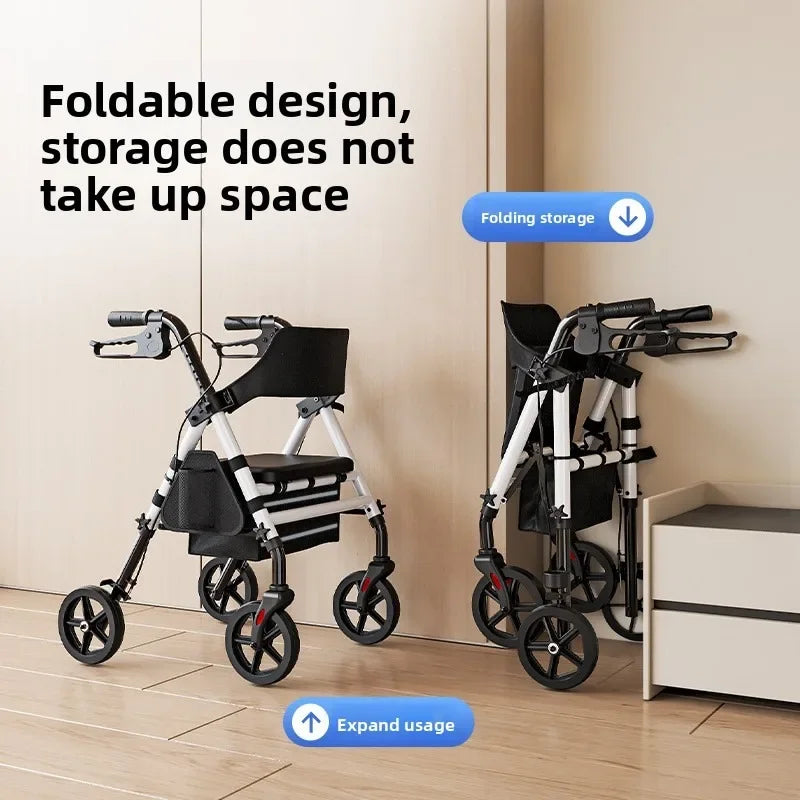 Four-Wheel Folding Walker with Hand Brakes