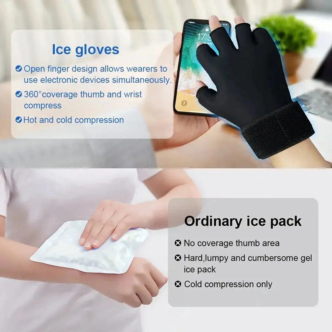 Reusable Hand Ice Pack Glove for Hot or Cold Compress