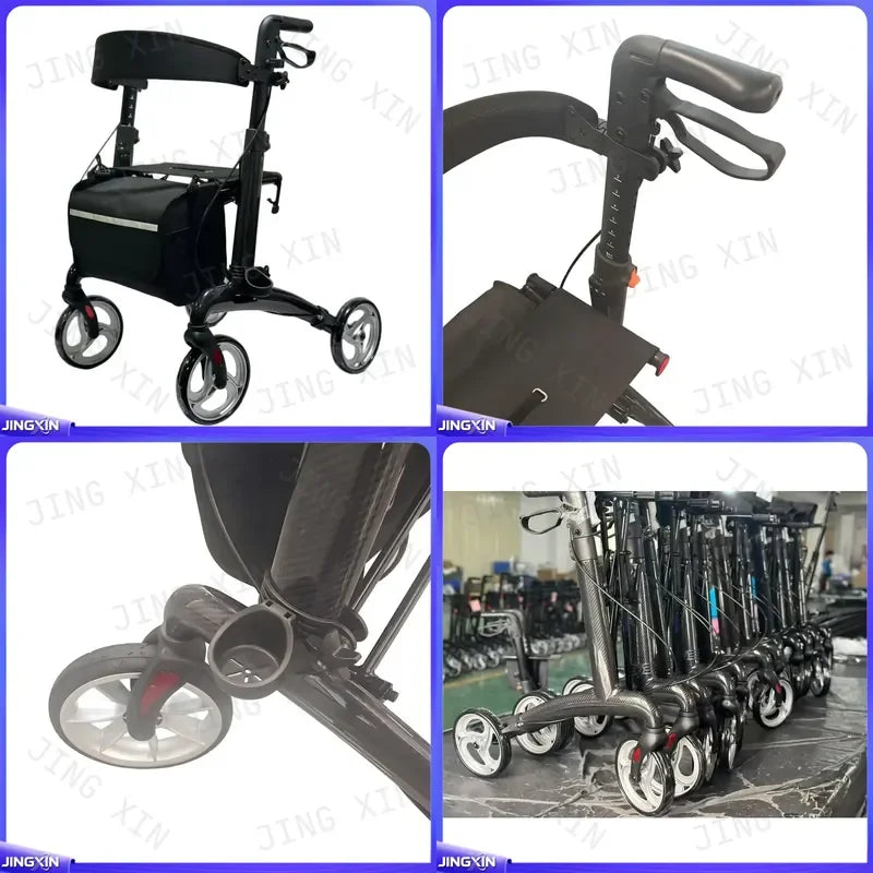 Four-Wheel Rollator with Seat and Storage Bag