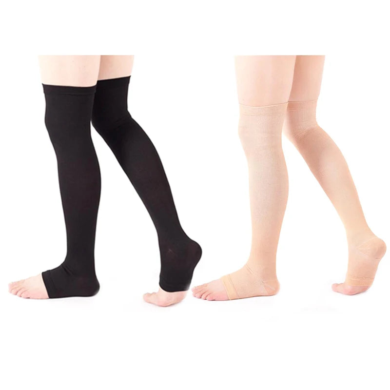 Open-Toe Knee-High Compression Stockings, 2-Piece Set