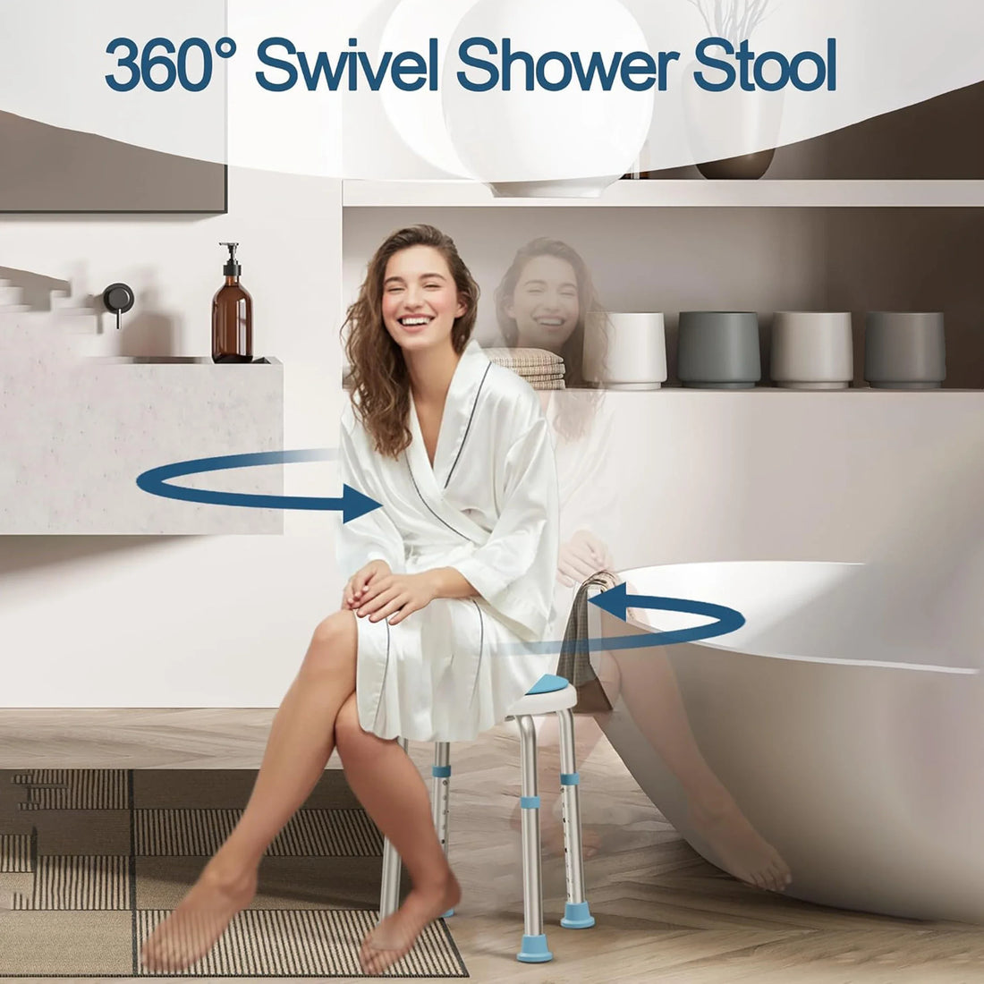 360-Degree Rotating Shower Stool with Adjustable Height