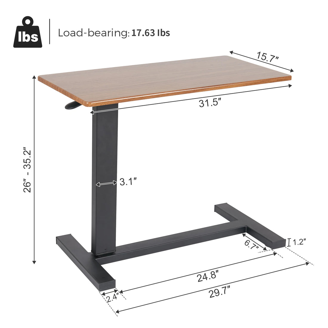 Rolling Height-Adjustable Overbed Table