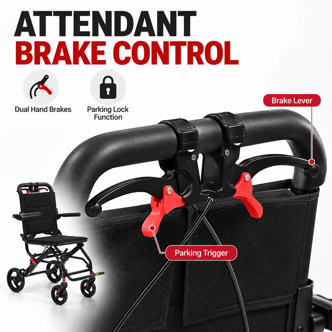 Lightweight Foldable Transport Wheelchair for Adults