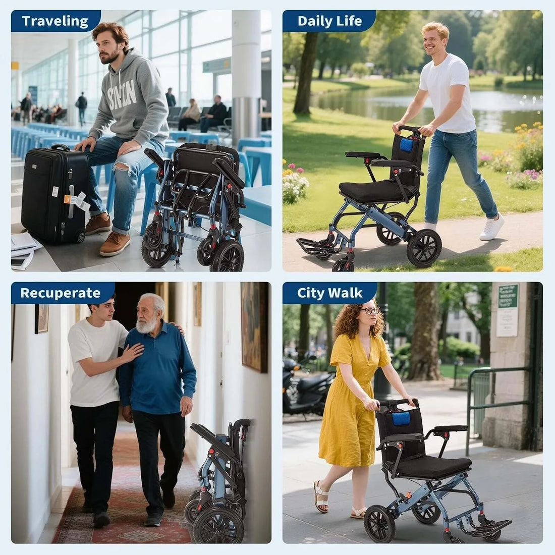 Lightweight Folding Wheelchair with 10-Inch Rear Wheels