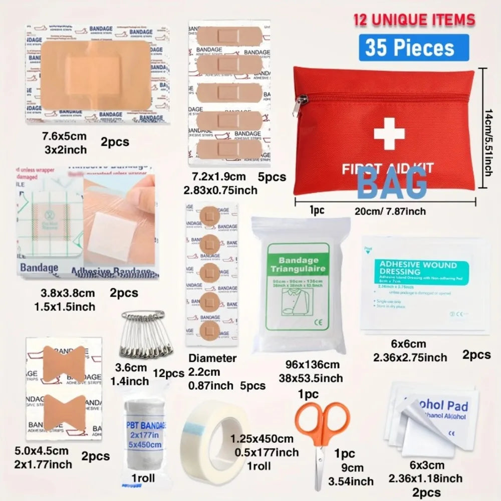 Compact 35-Piece First Aid Kit for Travel & Outdoors