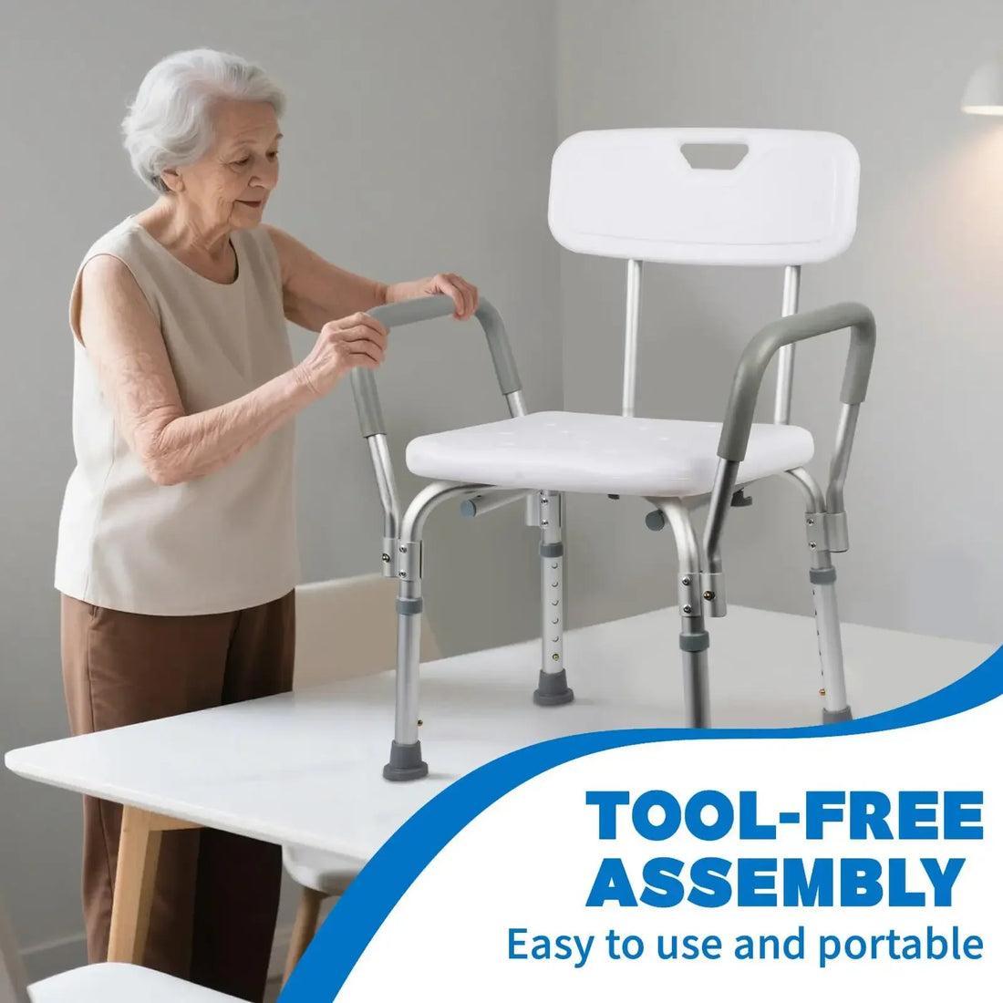 Adjustable Shower Chair with Padded Armrests