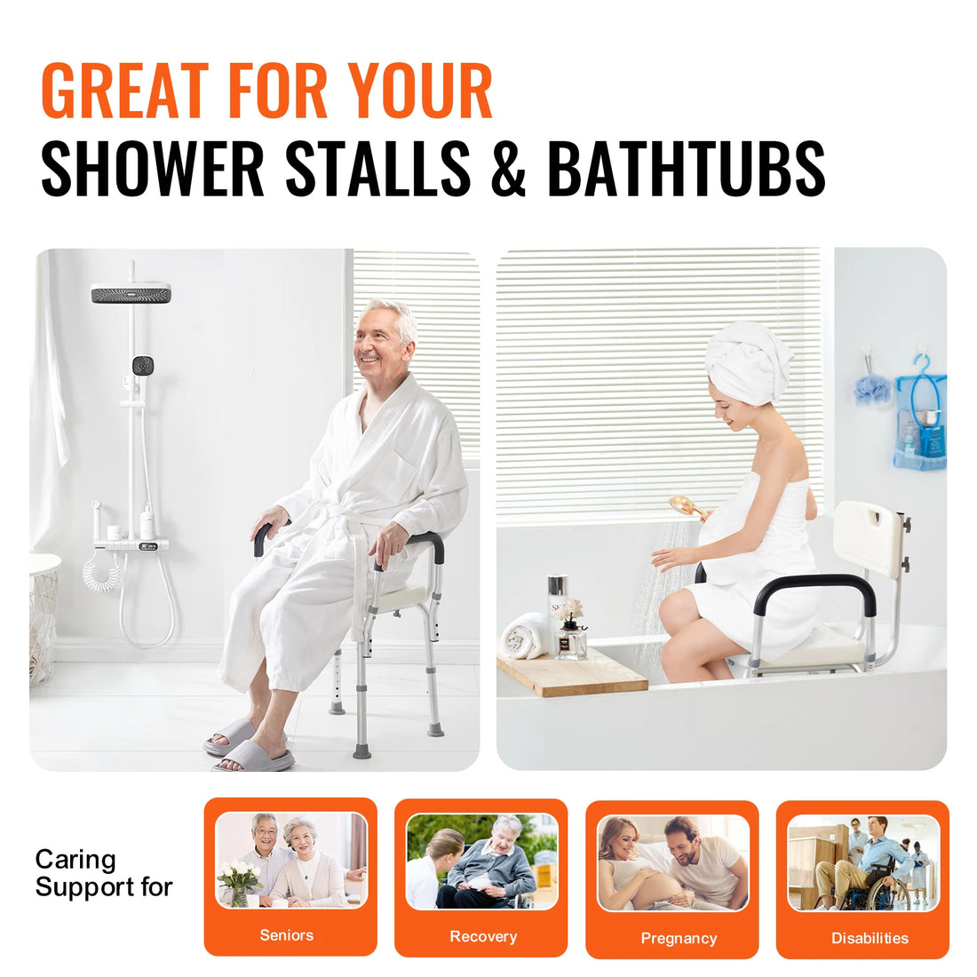 Adjustable Shower Chair with Back and Non-Slip Feet
