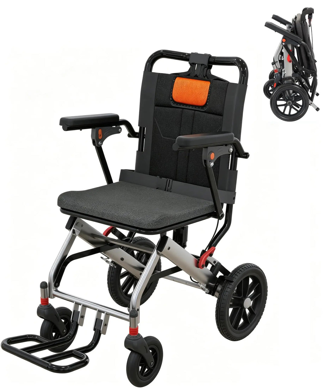 Folding Transport Wheelchair with Locking Handbrake