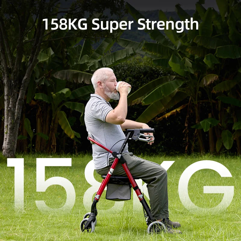 Medwell Rollator Walker with Seat and Backrest, 350 lbs Capacity