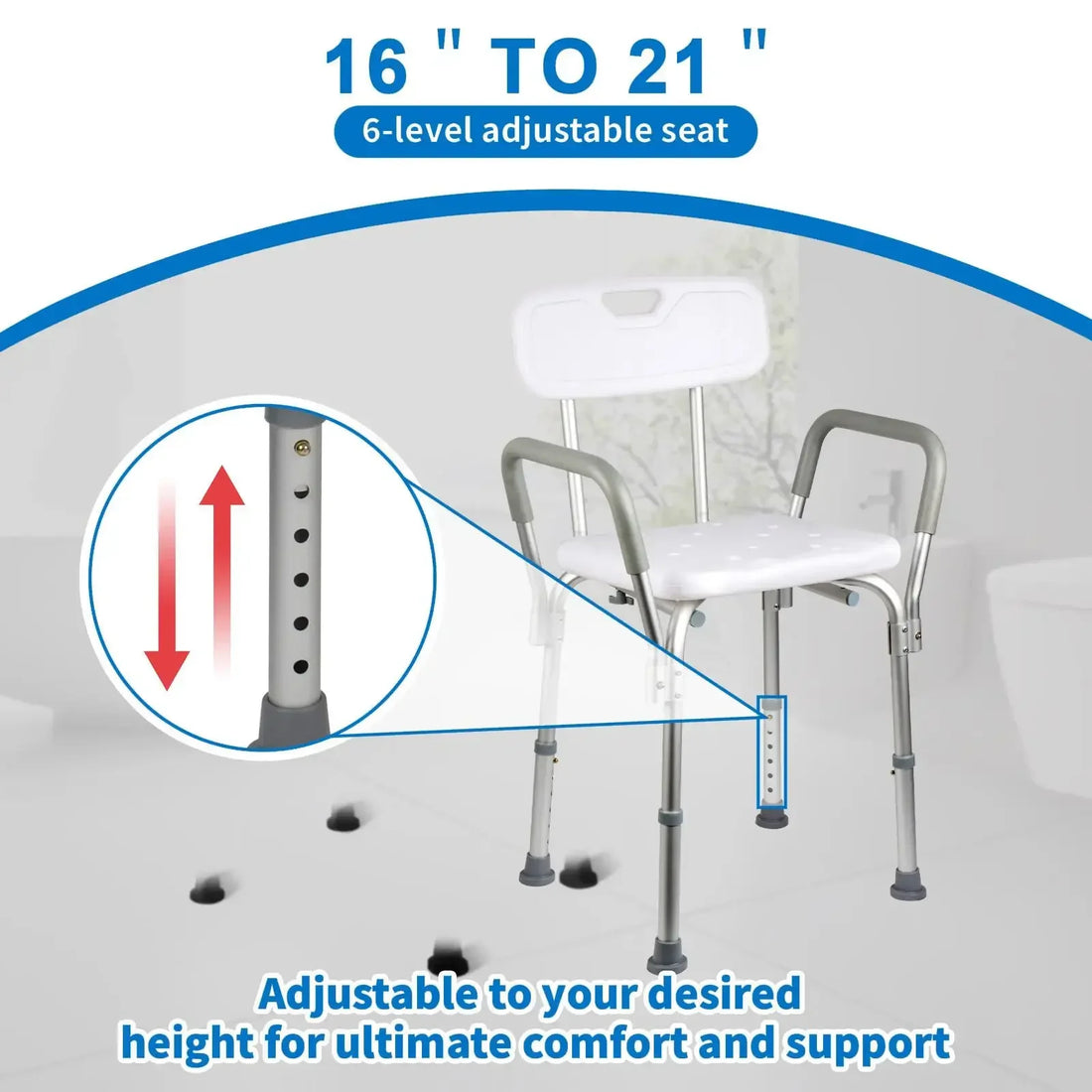 Adjustable Shower Chair with Padded Armrests