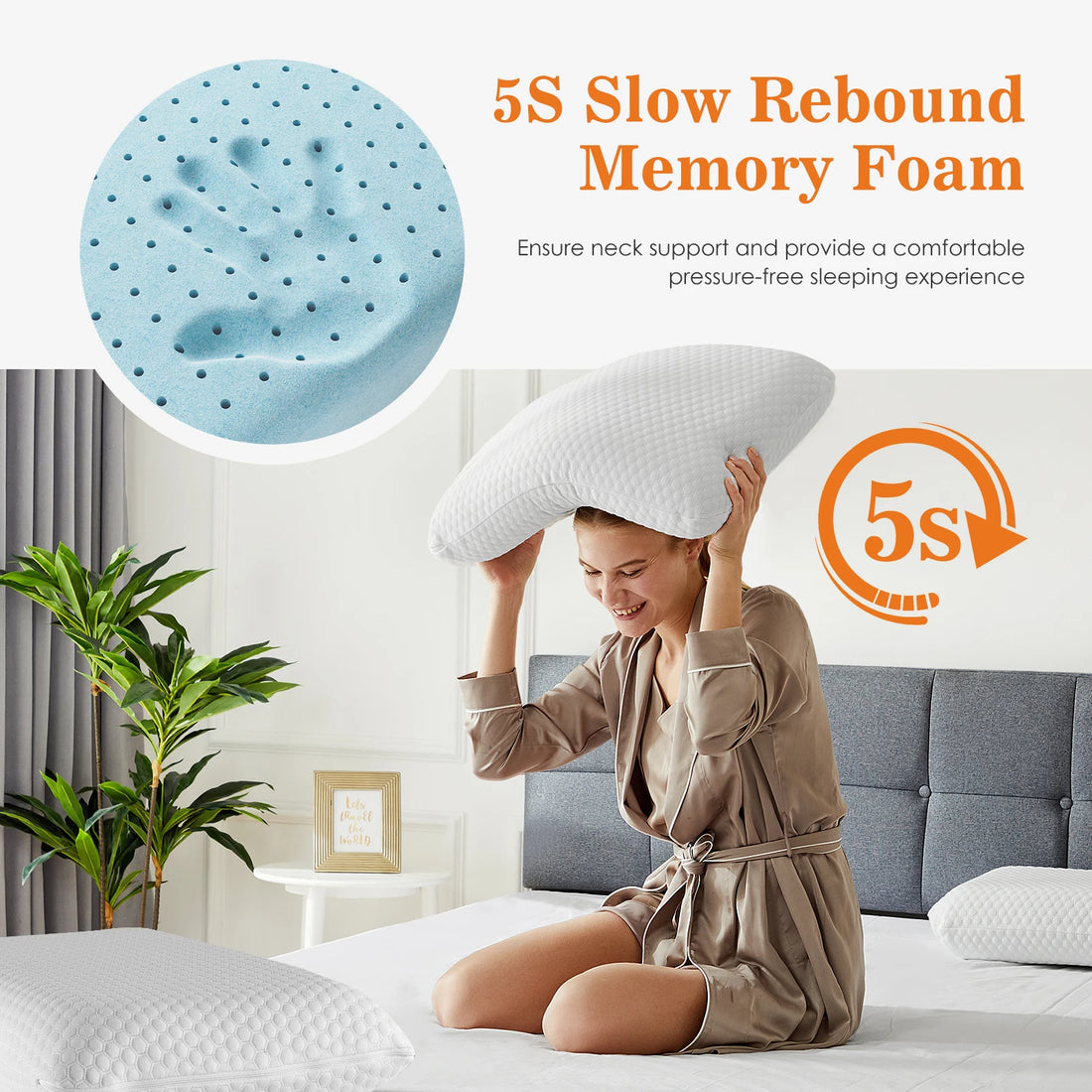 Memory Foam Neck Pillow with Cooling Washable Cover
