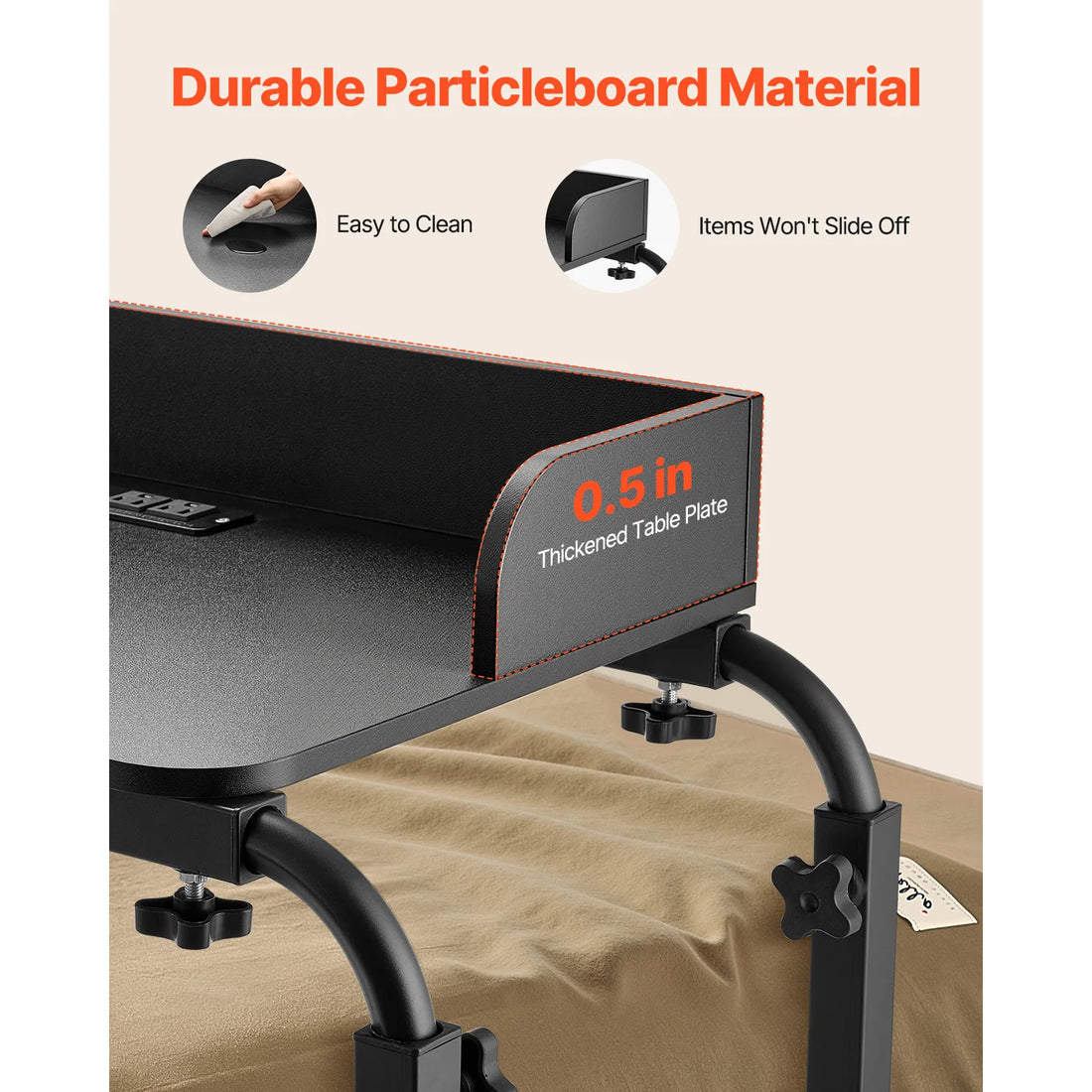 Rolling Overbed Table with Power Socket
