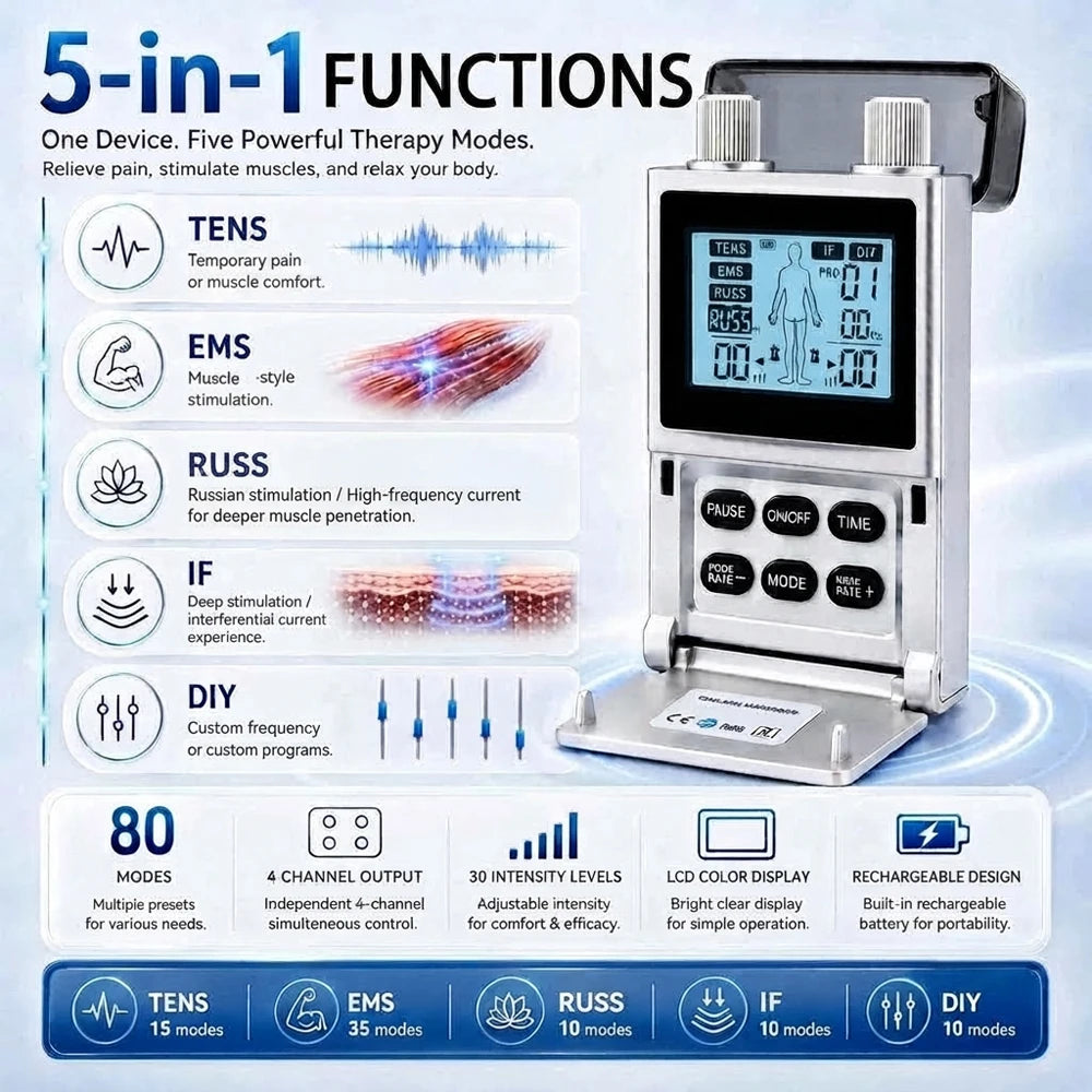TENS and EMS Unit with 80 Modes and 4 Channels