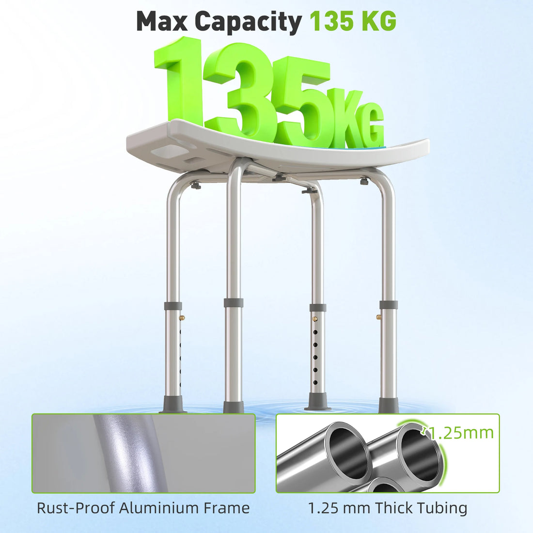 6-Level Adjustable Curved Bath Stool